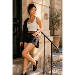 LR1406 Wild Fable Black Denim Shorts Womens Size 6 Rolled Hem High Rise